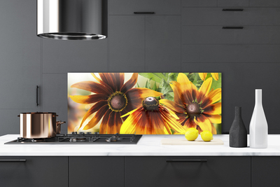 Kitchen Splashback Flowers floral brown yellow