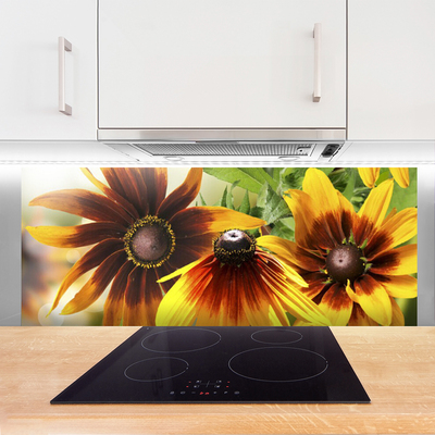 Kitchen Splashback Flowers floral brown yellow