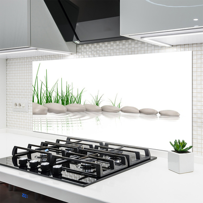 Kitchen Splashback Stones grass art grey green