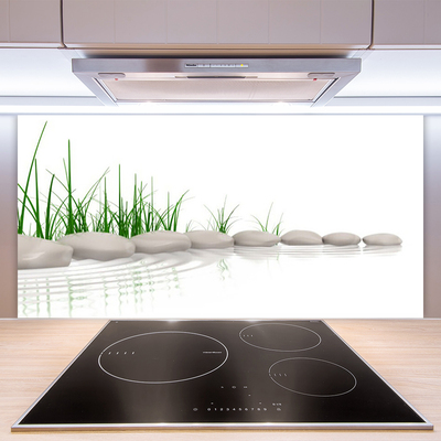 Kitchen Splashback Stones grass art grey green