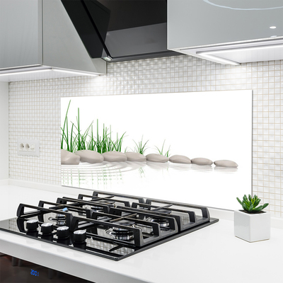 Kitchen Splashback Stones grass art grey green