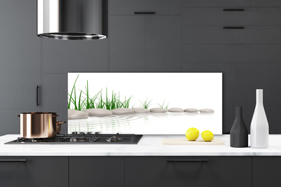 Kitchen Splashback Stones grass art grey green