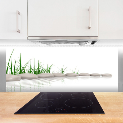 Kitchen Splashback Stones grass art grey green