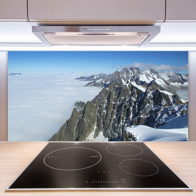 Kitchen Splashback Mountain fog landscape grey white