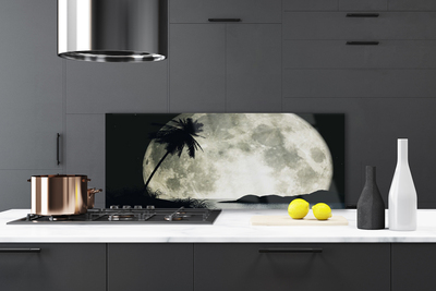 Kitchen Splashback Night moon palm landscape black grey white