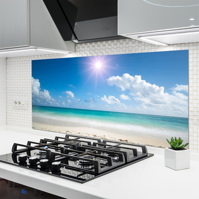 Kitchen Splashback Sea beach sun landscape white blue
