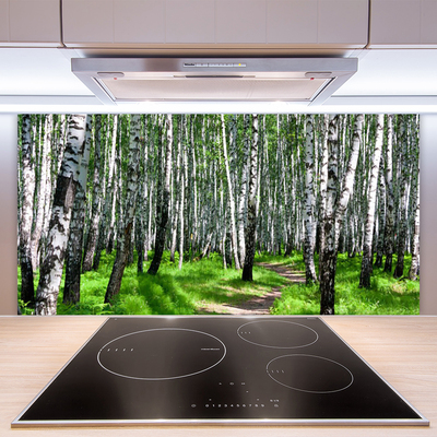 Kitchen Splashback Trees grass nature black white green