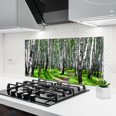 Kitchen Splashback Trees grass nature black white green