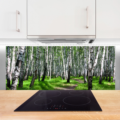 Kitchen Splashback Trees grass nature black white green