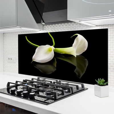 Kitchen Splashback Flowers floral white black