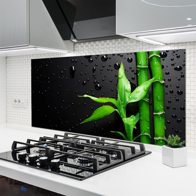 Kitchen Splashback Bamboo leaves floral green black