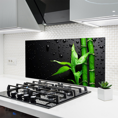 Kitchen Splashback Bamboo leaves floral green black