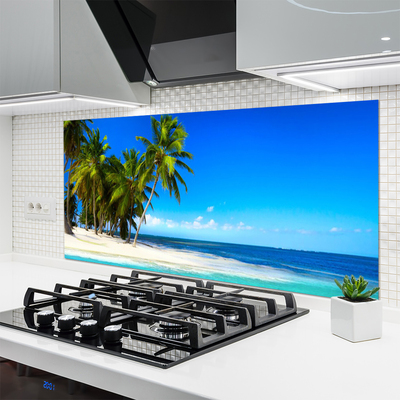 Kitchen Splashback Palm trees beach sea landscape white green blue