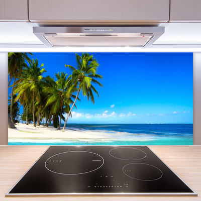 Kitchen Splashback Palm trees beach sea landscape white green blue