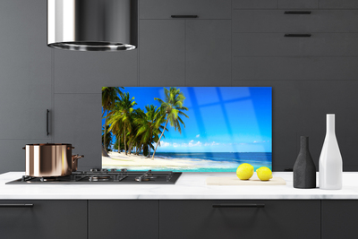 Kitchen Splashback Palm trees beach sea landscape white green blue