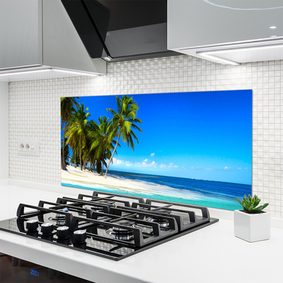 Kitchen Splashback Palm trees beach sea landscape white green blue