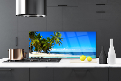 Kitchen Splashback Palm trees beach sea landscape white green blue