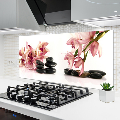 Kitchen Splashback Flower stones art brown black white