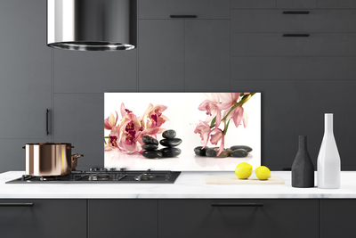 Kitchen Splashback Flower stones art brown black white