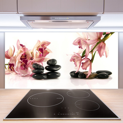 Kitchen Splashback Flower stones art brown black white