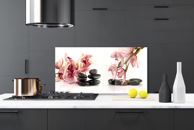 Kitchen Splashback Flower stones art brown black white