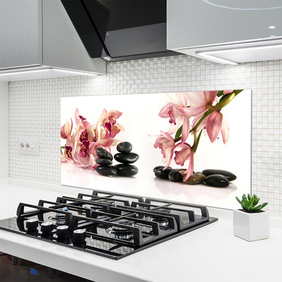 Kitchen Splashback Flower stones art brown black white