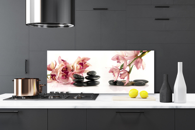 Kitchen Splashback Flower stones art brown black white