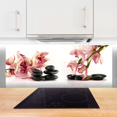 Kitchen Splashback Flower stones art brown black white