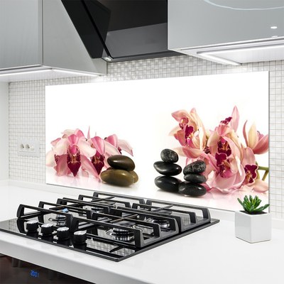 Kitchen Splashback Flower stones art brown black white