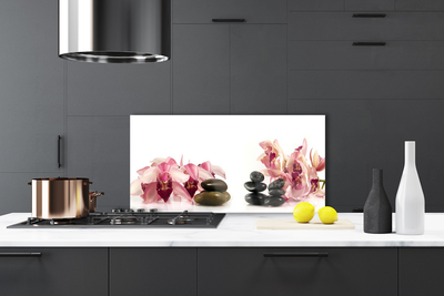 Kitchen Splashback Flower stones art brown black white