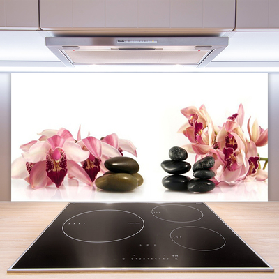 Kitchen Splashback Flower stones art brown black white