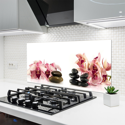 Kitchen Splashback Flower stones art brown black white