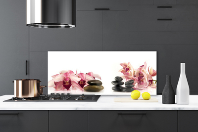 Kitchen Splashback Flower stones art brown black white