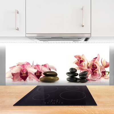 Kitchen Splashback Flower stones art brown black white