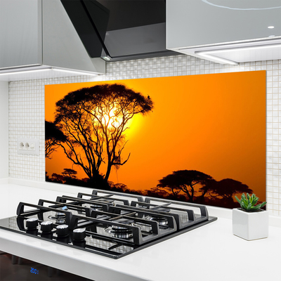 Kitchen Splashback Trees sun nature black yellow