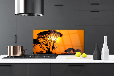 Kitchen Splashback Trees sun nature black yellow