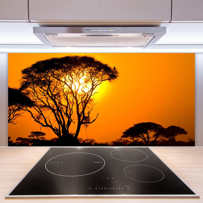 Kitchen Splashback Trees sun nature black yellow