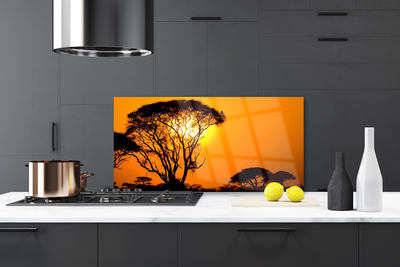 Kitchen Splashback Trees sun nature black yellow