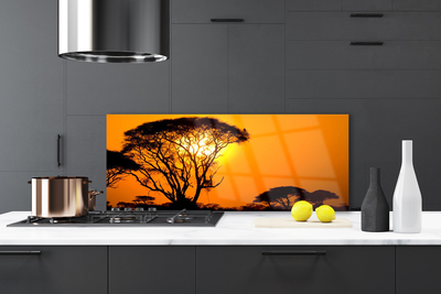 Kitchen Splashback Trees sun nature black yellow