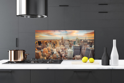 Kitchen Splashback City houses grey yellow