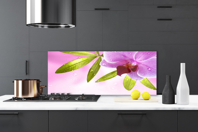 Kitchen Splashback Flower leaves floral pink green