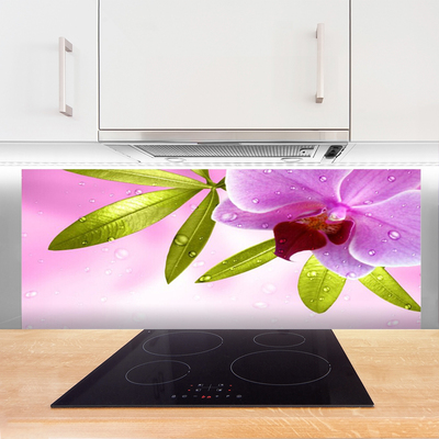 Kitchen Splashback Flower leaves floral pink green