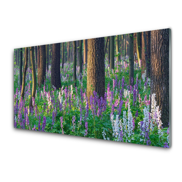 Kitchen Splashback Forest flowers nature purple green brown