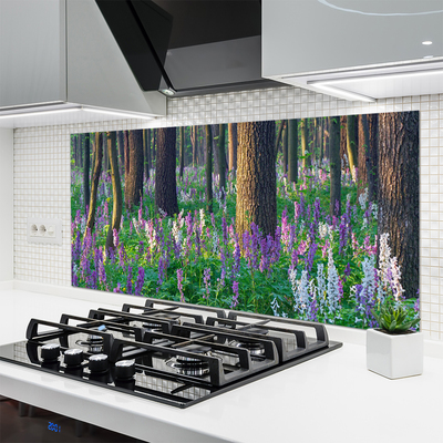 Kitchen Splashback Forest flowers nature purple green brown