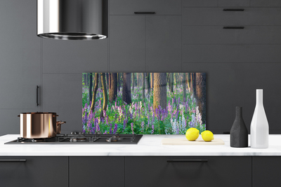 Kitchen Splashback Forest flowers nature purple green brown