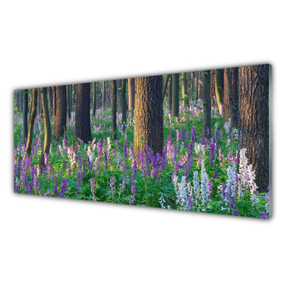 Kitchen Splashback Forest flowers nature purple green brown