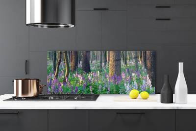 Kitchen Splashback Forest flowers nature purple green brown