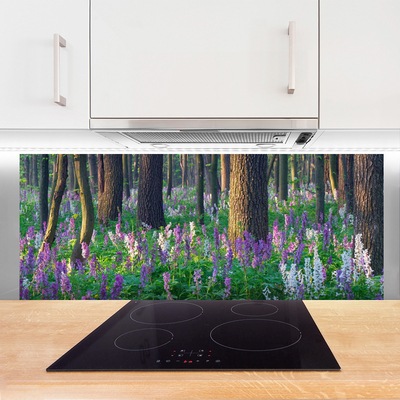 Kitchen Splashback Forest flowers nature purple green brown