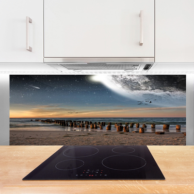 Kitchen Splashback Ocean beach landscape brown black blue