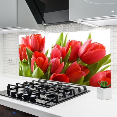 Kitchen Splashback Tulips floral red green
